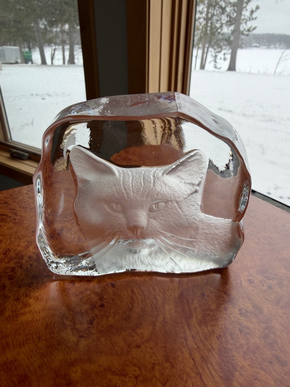 Clear and frosted Glass Cat Sculpture Paperweight or Decor - Clear
